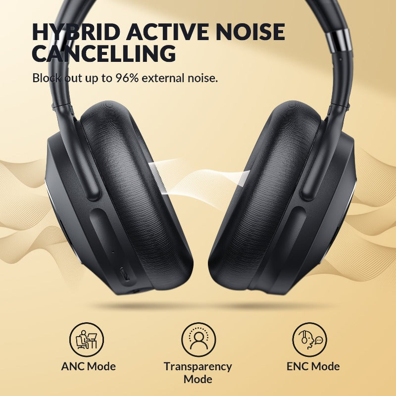 SE8 Hybrid Active Noise Cancelling Headphones with Hi-Fi Stereo Sound, Lightweight, Black