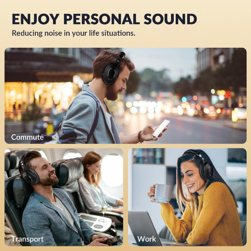 SE8 Hybrid Active Noise Cancelling Headphones with Hi-Fi Stereo Sound, Lightweight, Black