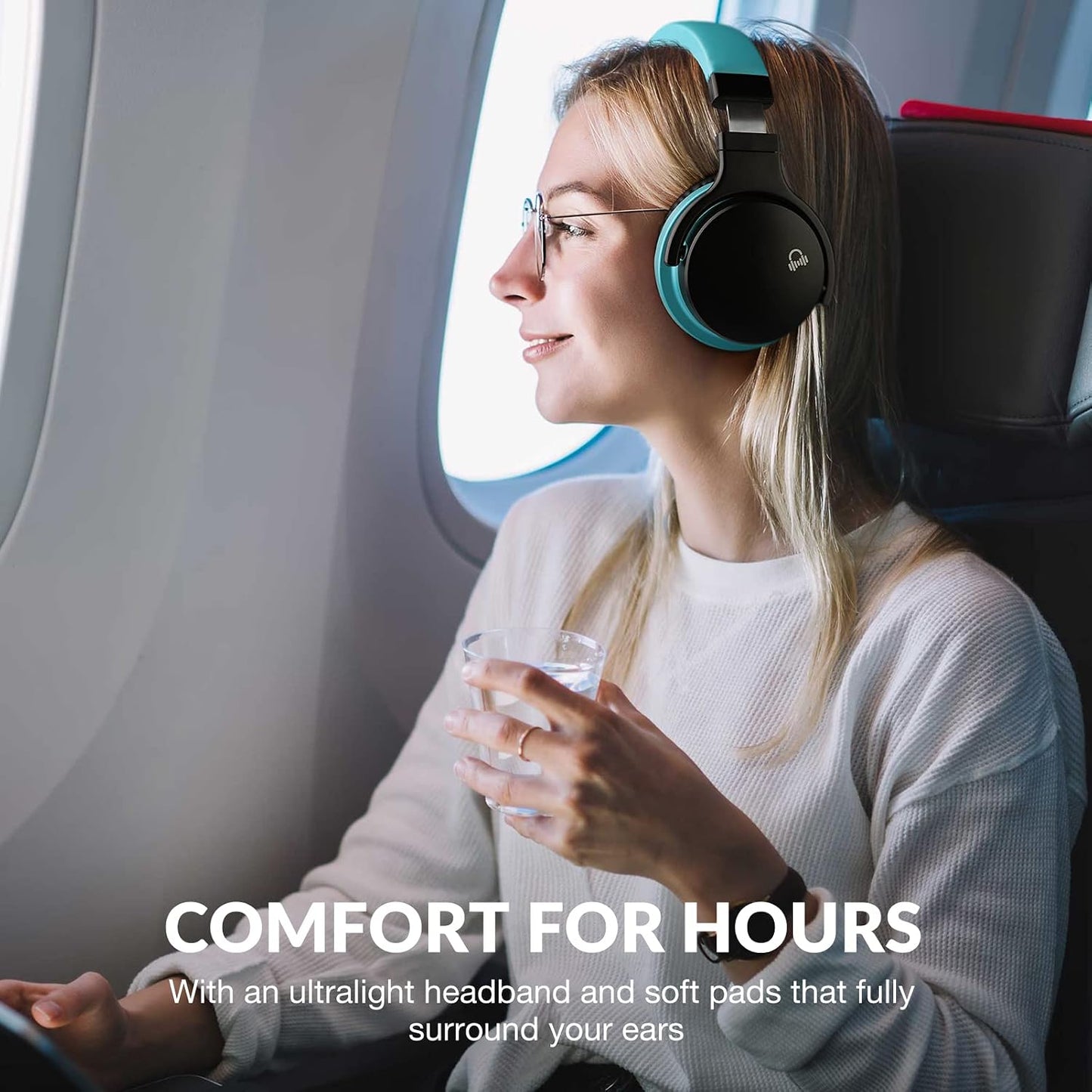 E7 Active Noise Cancelling Bluetooth Wireless Over Ear Headphones Blue