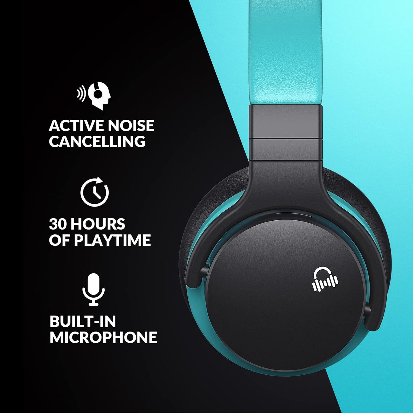 E7 Active Noise Cancelling Bluetooth Wireless Over Ear Headphones Blue