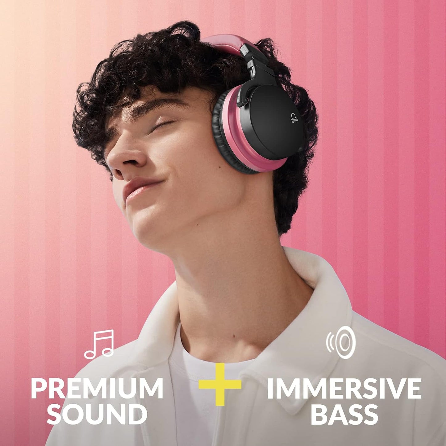 E7 Active Noise Cancelling Bluetooth Wireless Over Ear Headphones Pink