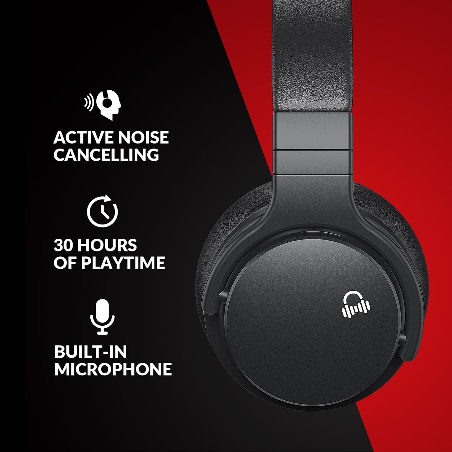 E7 Active Noise Cancelling Bluetooth Wireless Over Ear Headphones Black