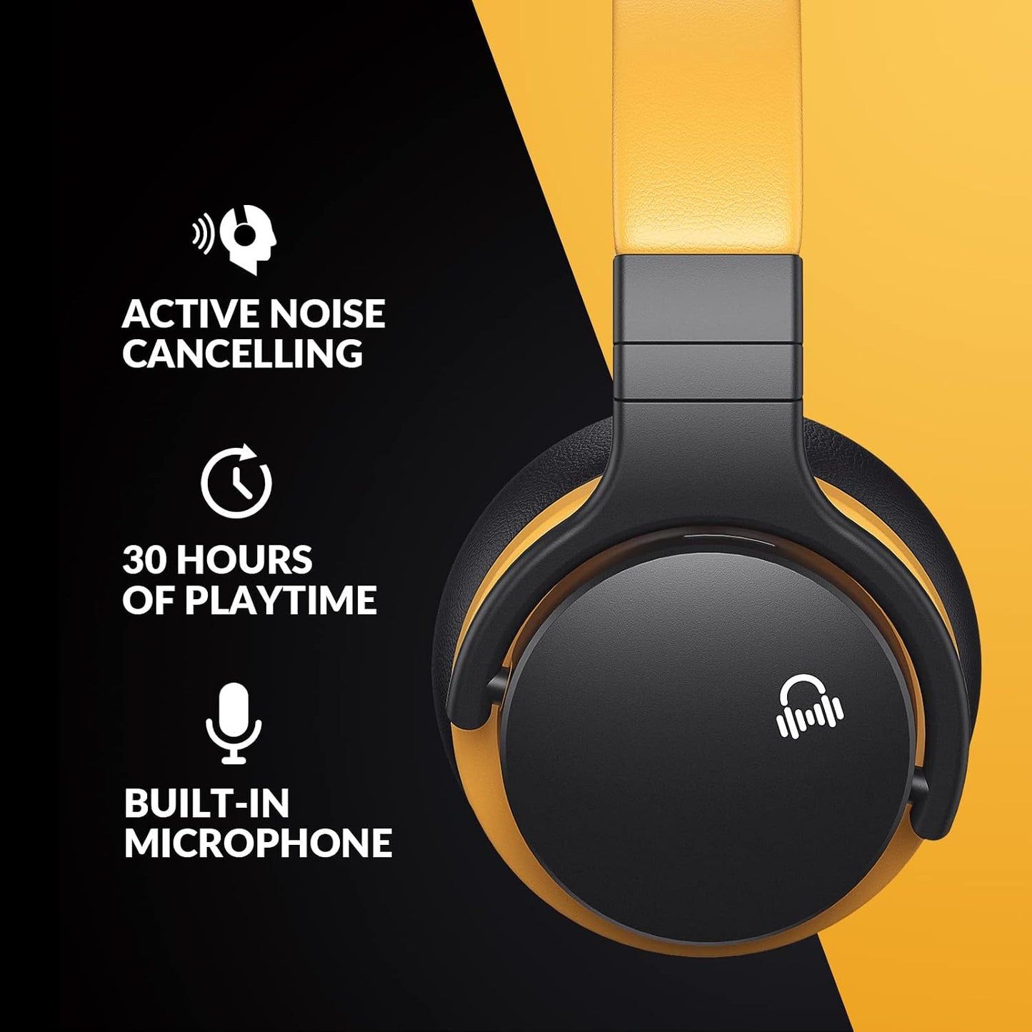E7 Active Noise Cancelling Bluetooth Wireless Over Ear Headphones Yellow