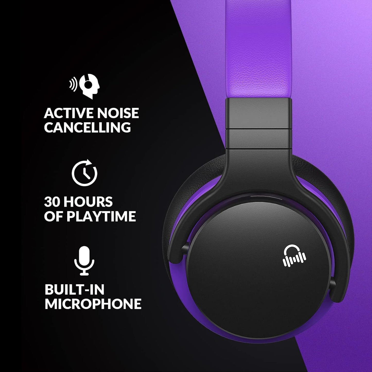 E7 Active Noise Cancelling Bluetooth Wireless Over Ear Headphones Purple