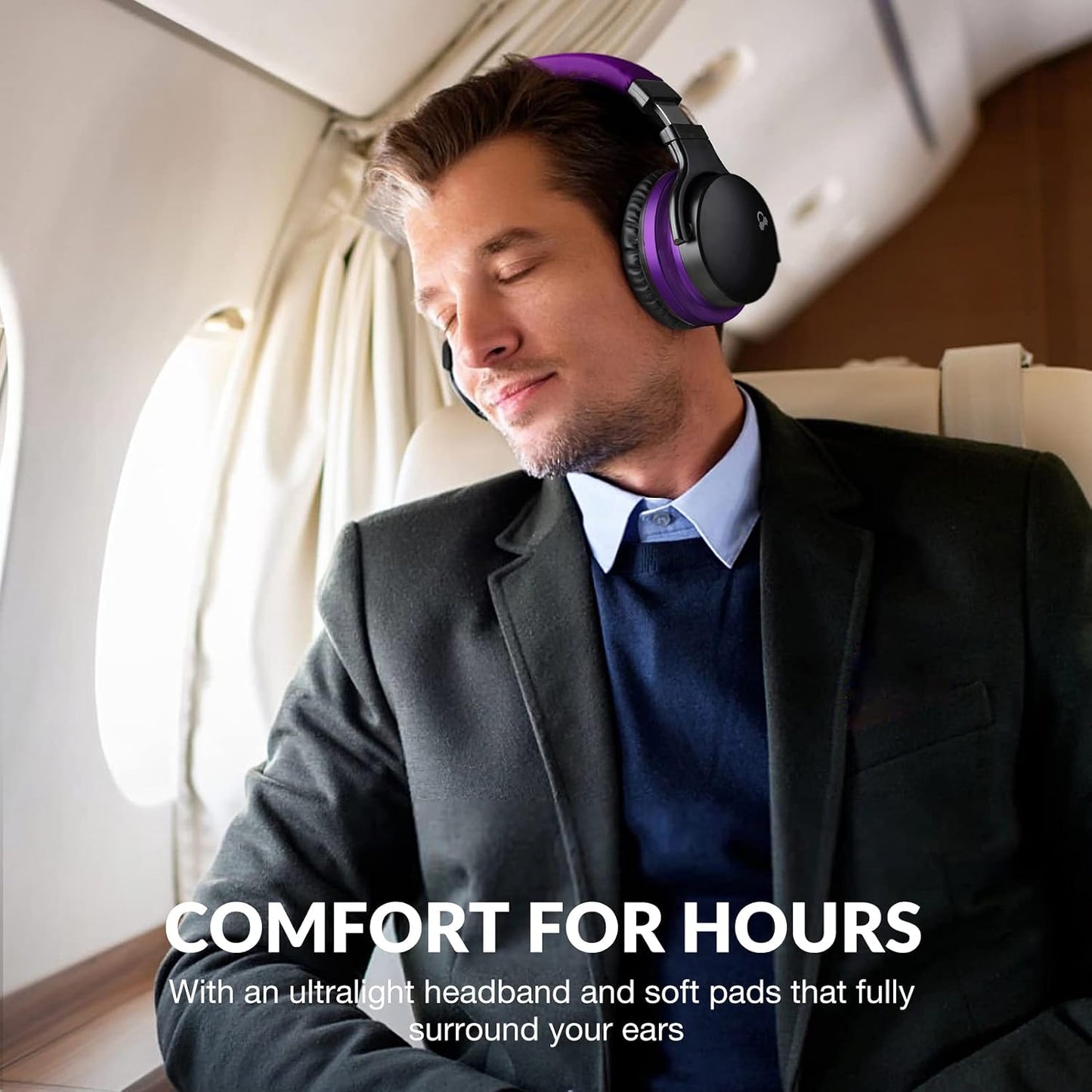 E7 Active Noise Cancelling Bluetooth Wireless Over Ear Headphones Purple